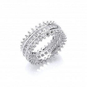 925 Sterling Silver CZ Square And Round Stone Full Eternity Ring