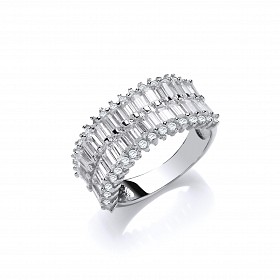 925 Sterling Silver CZ 2 Row Baguette Half Eternity Ring