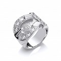 925 Sterling Silver CZ Gents Buckle Ring