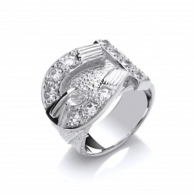 925 Sterling Silver CZ Gents Buckle Ring