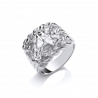 925 Sterling Silver Gents Horse Head Keeper Ring
