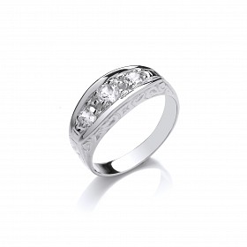 925 Sterling Silver Gents 3 Stone CZ Ring