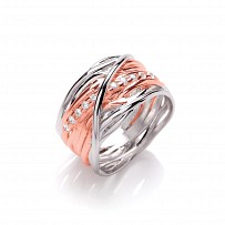 925 Sterling Silver & Rose Gold Plated CZ Interlocking Fancy Band
