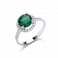 925 Sterling Silver CZ Round Creative Emerald Ring