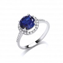 925 Sterling Silver CZ Round Creative Sapphire Ring