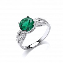 925 Sterling Silver CZ & Creative Emerald Micropavé Set Ring