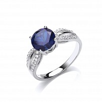 925 Sterling Silver CZ & Creative Sapphire Micropavé Set Ring