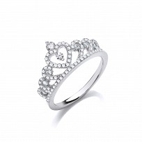 925 Sterling Silver CZ Princess Tiara Heart Fancy Ring