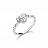 925 Sterling Silver CZ Pave Set Heart Fancy Ladies Ring