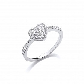 925 Sterling Silver CZ Pave Set Heart Fancy Ladies Ring