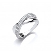 925 Sterling Silver CZ & Polished Crossover Fancy Ring