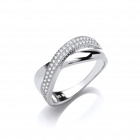 925 Sterling Silver CZ & Polished Crossover Fancy Ring
