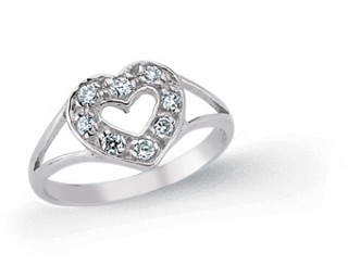 925 Sterling Silver CZ Heart Kids Ring