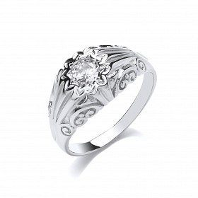 925 Sterling Silver Gents CZ Gypsy Ring