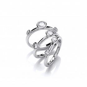 925 Sterling Silver CZ Fancy 3 Set Ring