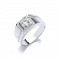925 Sterling Silver CZ Gents Fancy Signet Ring