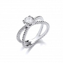 925 Sterling Silver CZ Fancy Solitaire Crossover Ring