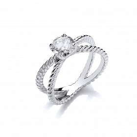 925 Sterling Silver CZ Fancy Solitaire Crossover Ring