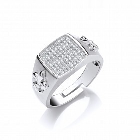 925 Sterling Silver CZ Pave Set Gents Ring