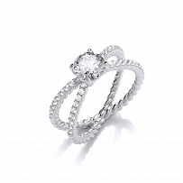 925 Sterling Silver CZ Fancy Solitaire Crossover Ring