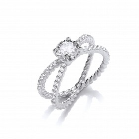 925 Sterling Silver CZ Fancy Solitaire Crossover Ring