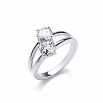 925 Sterling Silver Two Stone Fancy Claw Set Ring