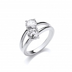 925 Sterling Silver Two Stone Fancy Claw Set Ring