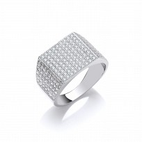 925 Sterling Silver Gents CZ Pave Set Fancy Ring