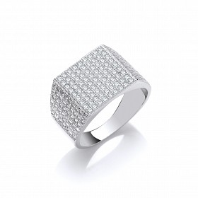 925 Sterling Silver Gents CZ Pave Set Fancy Ring