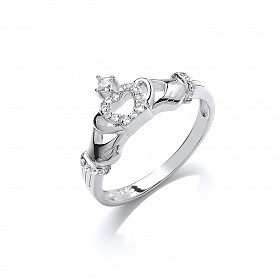 925 Sterling Silver CZ Claddagh Heart Ring