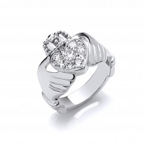 925 Sterling Silver CZ Ladies Claddagh Ring