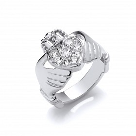 925 Sterling Silver CZ Ladies Claddagh Ring