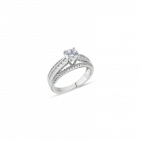 925 Sterling Silver Ladies CZ Fancy Solitaire Ring
