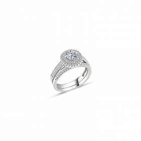 925 Sterling Silver CZ Pave Set Wedding Band Set