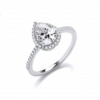 925 Sterling Silver Rhodium Plated CZ Fancy Tear Drop Ring