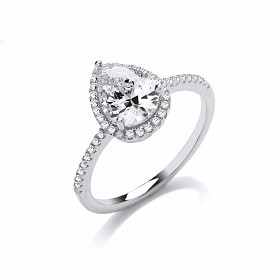 925 Sterling Silver Rhodium Plated CZ Fancy Tear Drop Ring