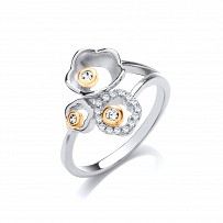 925 Sterling Silver & Gold Plated CZ Fancy Flower Ring