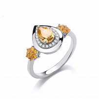 925 Sterling Silver XZ & Citrine Flower & Pear Drop Ring
