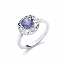 Gold Plated CZ & Tanzanite Fancy Ring With Cutout Detail