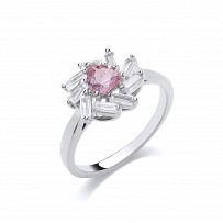 Rose Gold Plated CZ & Pink Flower Fancy Ring
