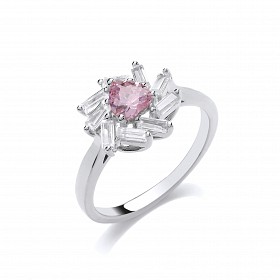 Rose Gold Plated CZ & Pink Flower Fancy Ring