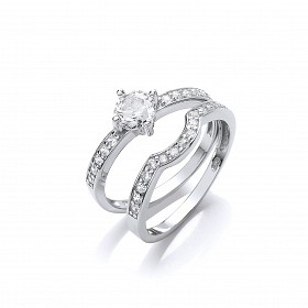 925 Sterling Silver CZ Solitaire Wedding Band Set