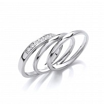 925 Sterling Silver CZ Triple Wedding Band Set