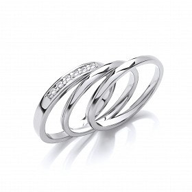 925 Sterling Silver CZ Triple Wedding Band Set