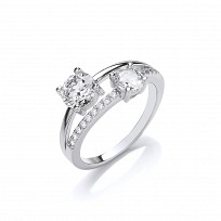 Silver CZ Double Solitaire Ring