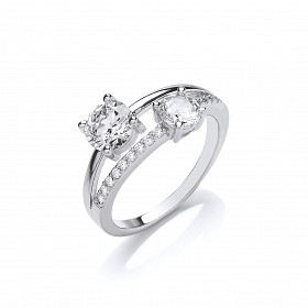 Silver CZ Double Solitaire Ring