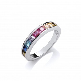 925 Sterling Silver Multi Colour Gemstone Channel Set Ring