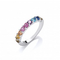 Silver Multi Colour Gemstone Claw Set Ring