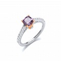 925 Sterling Silver & Rose Gold CZ & Amethyst Solitaire Ring