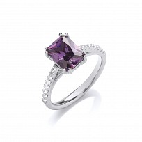 Silver CZ & Amethyst Solitaire Ring